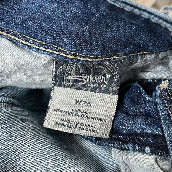 Silver Jean Shorts Suki Embroidered Pockets Midi Mom Shorts Size 26 - Picture 8 of 8